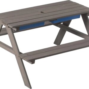 Kids Picnic Play Table, Sandbox Table with Umbrella Hole and 2 Play Boxes with Removable Top, Gray (QI004476)