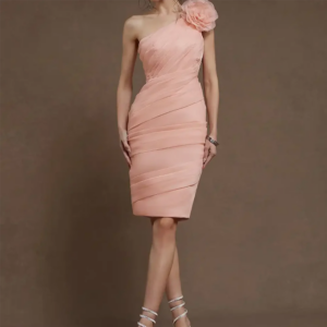 Classic One Shoulder Flowers Pleat Sleeveless Straight Wedding Dresses Bridal Gowns Customized