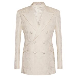 Stylish Wedding Suits for Man Double Breasted Peak Lepal Jacquard Fabrics 2Pieces Blazer Pants Formal Buainess Office Customized