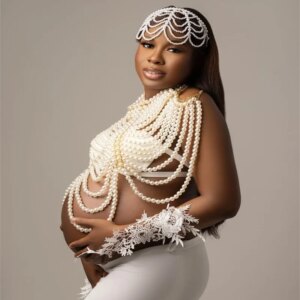 Pearls White Women Pregnant Prom Dress Sexy Sleeveless Cotton Bridal Party Evening Gown Sleepwear Customized Skirt