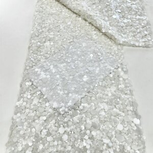 2025 African French Nigerian High End Tulle Lace Fabric With Beads Sequins Mesh for Embroiderg Wedding Party Bride Sewing Dress
