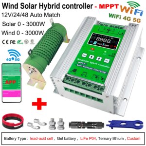 JNGE 12V 24V 48V 3000W Wind Solar Hybrid Charge Controller MPPT Charge for Solar Panel Wind Turbine Lithium Lead Acid Battery