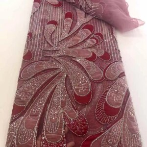 2025 Nigerian Handmade Beaded Tulle 5 Yards Lace Fabric African Luxury Sequins Mesh Fabric For Bridal Prom Dress