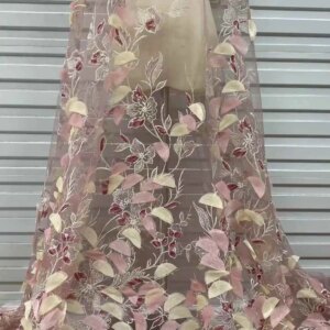 Pink 2024 Latest African 3D Flower Lace Fabric Embroidery French Lace Fabric Sequins Groom Nigerian Tulle Lace For Party Dress