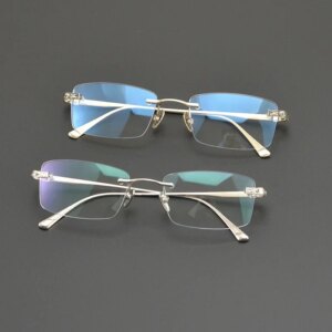 Top Quality 925 Silver Frameless Square Eyewear Frame Men Classic Optical Glasses Women Myopia Reading Anti Blue Light Eyeglass