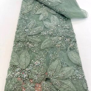 Luxury Nigerian Lace Fabrics 2025 Green Lace Fabric African Lace Fabric High Quality 5 Yard Beaded Fabric For Wedding Dr A1134-1