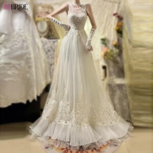 ESVRIDE New Vintage Lace Bridal Dress Sleeveless High Neck Court Style Wedding Dress Trailing Long Dress Wedding Dresses