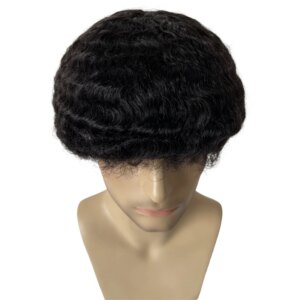 Vietnamese Virgin Human Hair Pieces 1b# Natural Black Color 12mm Wave Knots Skin Unit 8×10 Full PU Toupee for Black Men