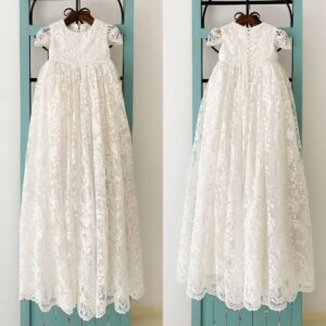 Full Lace Baby Christening Gowns Appliques Girls Baptism Customized Long Newborn Kids Birthday First Communion Dresses