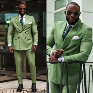 Plus Size Wedding Tuxedos 2 Piece Set Jacket Pants Double Breasted Men Suit Peaked Lapel Groom Wear Party Suits Customized