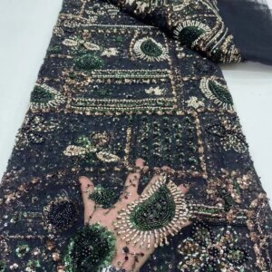 5 Yards Dubai Lace Fabrics Quality 2024 African Beaded Tulle Lace Nigerian Green Fabrics Sequence For Wedding Dress Lace KB4955