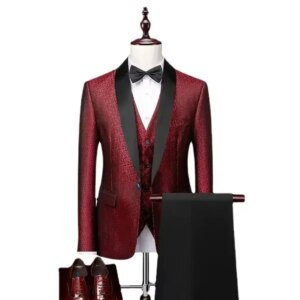 Men’s 3-piece Casual Business Slim Fitting Groom’s Wedding Dress Formal Banquet Set