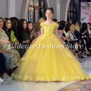 Customized  Sweetheart Yellow Flower Girl Dresses Princess Dresses lace-up Lace Applique 2025 Wedding Birthday Party Dresses