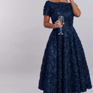 Short Sleeve Applique Crystal Ruched Mother of The Bride Dress Elegent Wedding Guest Dresss Tea Length Evening