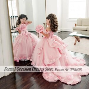 Lovely Flower Girl Dress For Weddings Tulle Applique Princess Kids Birthday Party Gowns First Communion Dress CustomCustomized