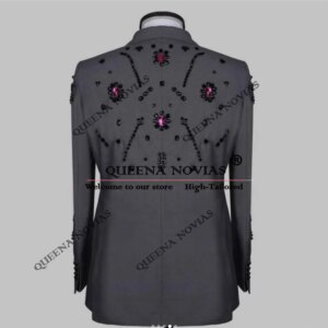 Grey Designer Groom Wedding Suits Metallic Jewelry Stones Prom Blazer Outfits Customized 2 Pieces Man Banquet Party Men Tuxedos