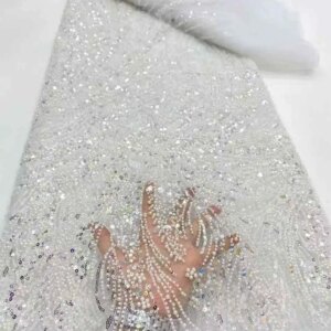 African Lace Fabric 2025 Sequins Beaded Embroidery Groom Nigerian Bridal High Quality French Tulle Lace Fabric For Wedding