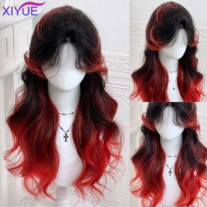 Synthetic Black Red lace Wig Ladies Middle Part Natural Large Waves Long Curly Hair Daily Cosplay High Temperature Silk Headgear