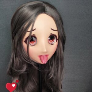(Ouzha-04)Japan Anime Kigurumi Masks Cosplay Kigurumi Cartoon Character Role Play Half Head Lolita Doll Mask With Eyes And Wig