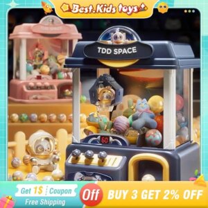 Children’s Electric Claw Machine Clamp Doll Machine Lights Coin-slot Mini Household Gashapon Machine Kids Toys Family Party Game