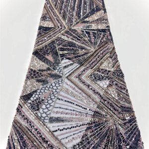 Luxury African Heavy Beads Lace Fabric 2025 High Quality 5 Yards Nigerian Sequin Embroidered Mesh With Sequins For Wedding Dress