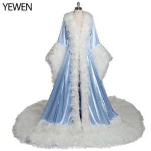 2025 Luxury Fur Collar Photography Robe Long Cape Gown for Christmas New Year Wedding Fancy Maternity Photoshoot Evening Dress
