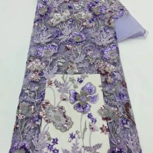 New Luxury Nigerian African Beaded Sequins Mesh Lace 2025 Bride French Net Lace Fabric Sewing Embroidered Lace Tulle Lace Women