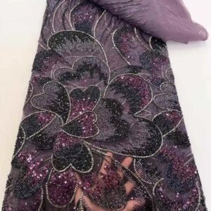African Beaded Lace Fabric 2025 Beautiful French Lace Fabric Mesh Nigerian Lace Fabrics Sequins For Women Wedding Party Dress
