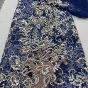 African Luxury Heavy Lace Fabric 5yards 2025 New High Quality Nigerian Sequins Beads Tulle Lace Fabric For Sew Wedding