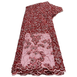 High Quality Beaded Lace Fabrics for Wedding Fabric Material Red Bridal Lace with Sequins Luxury African Lace Fabric 5 Yards