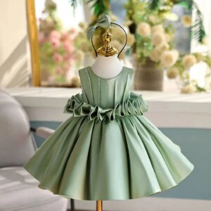 Jill Wish Elegant Sage Green Satin Flower Girl Dress Princess Baby Kids Wedding Birthday Party Gowns vestidos de novia J460