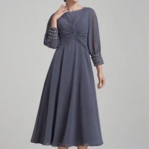 Mother of Bride Dresses with Beading Grey Elegant Wedding Party Gown Pleat Summer Robe Customized