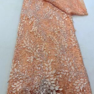 Luxury Beaded Sequins Nigerian Lace Fabric 5 Yards High Quality 2025 Embroidered Austria Dubai New French Lace Fabrics A1122-1