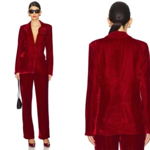 Velvet Women Blazer Sets Customized Hand Made Flowers Banquet Party Gowns Jacket Suits Ladies Business Coat 2 Pieces
