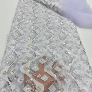 African French Sequined Lace Fabrics 2025 High Quality Beaded Lace Nigerian Groom Embroidered Dress Material For Party Sewing