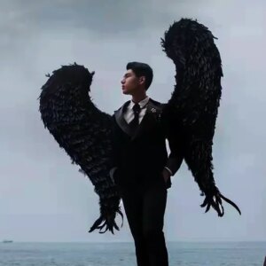 Black Feather Wings Photography Couple Photos Outdoor Models Fashion Show Props Halloween Carnival Birthday Party Costume