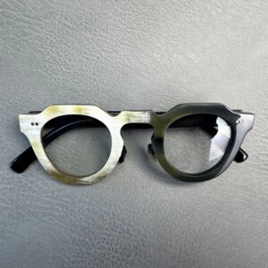 Man’s Glasses Frames Unique Polygon Vintage Optical Lenses Eyeglasses Handmade Black White Horn Prescription Eyeglass Frames