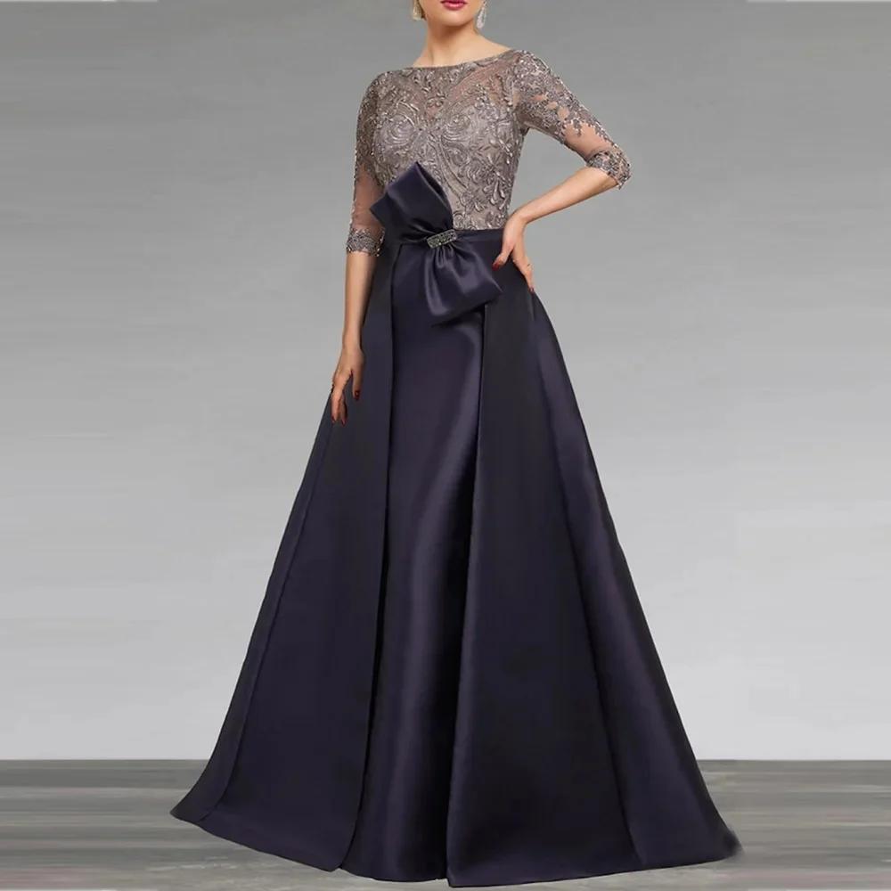 Customized Mother of the Bride Dresses 2025 A-Line O-neck Wedding Guest Gowns Lace Applique Bow Ruching Dress Wedding Party New