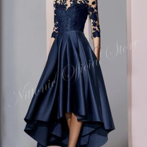 Customize Elegant Mother of the Bride Dress Satin Appliques 3/4 Length Sleeve Tea-Length A-Line  Formal Occasion Wedding wear
