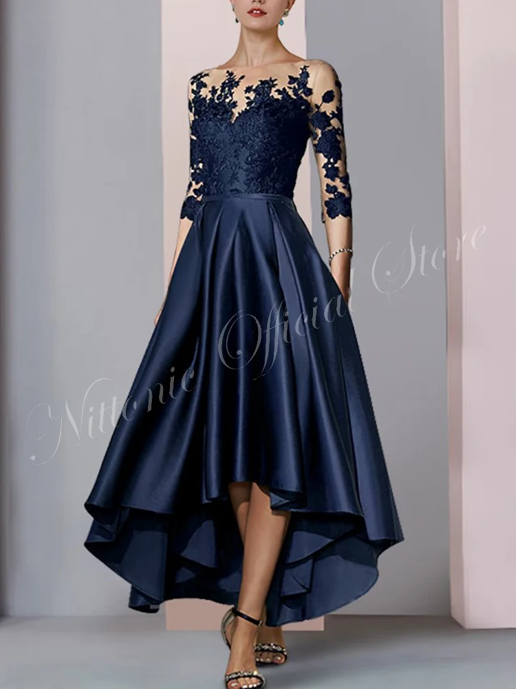Customize Elegant Mother of the Bride Dress Satin Appliques 3/4 Length Sleeve Tea-Length A-Line  Formal Occasion Wedding wear