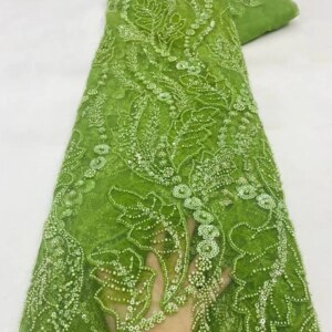 African Lace Fabric 2025 High Quality Nigerian Lace Beaded Sequins French Net Fabric 5 Yards For Sewing Party Wedding Dresses