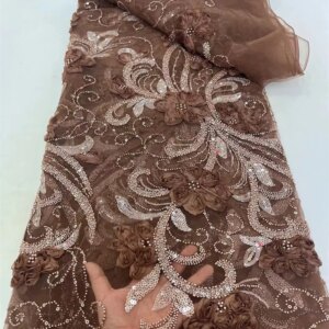 Luxury French 3D Flowers Embroidery Lace Fabric with Sequins for Wedding New High-End African Nigerian Style