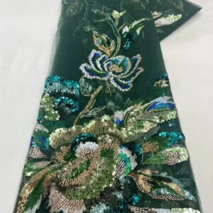 African Lace Fabric 5 Yards High Quality 2025 Green Sequence Wedding Party Dress Lace Fabrics Beaded Fabrics For Sewing KB4947