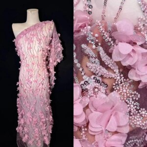 French fashion 3D pink rose lace fabric, high-quality African mesh eyeballs, Nigerian lace fabric wedding DIY sewing
