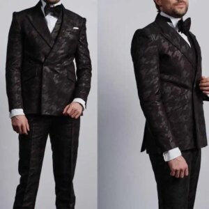 Formal Jacquard Wedding Tuxedos 2 Piece Set Jacket Pant One Button Men Suit Classic Fit Peaked Lapel Party Wear Suits Customized
