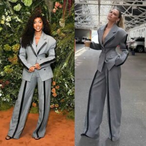 Gray Formal Women Blazer Sets 2 Pieces Ladies Prom Birthday Party Wear Customized Long Jacket Outfits