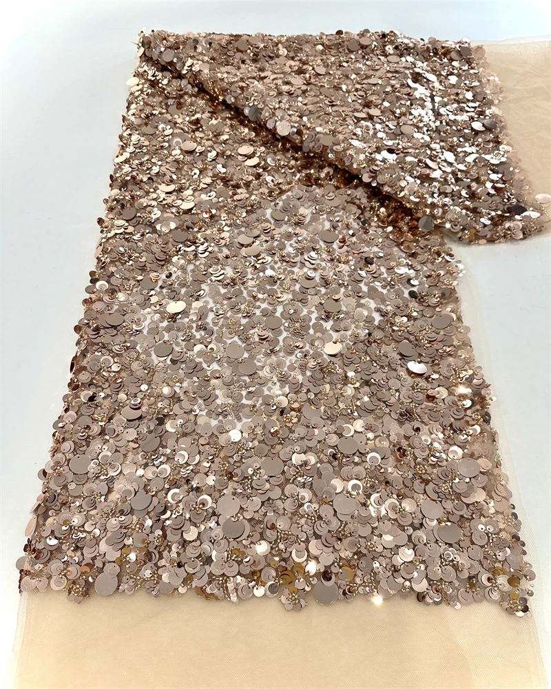 African Velvet Quality Nigerian Sequins With Pearl Lace French Tulle Lace Fabric For Party Dress Sewing