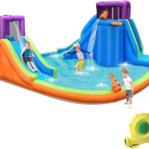 Inflatable Water Slides With 950w Blower, Giant Splash n Slide Water Castle w/Climbing Wall & Long Slide, Splash Pool