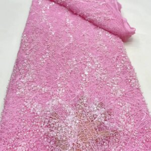 Pink African Tulle Lace Fabric 2025 Embroidered Mesh Sequins High Quality 5Yards For Bridal Gowns Nigerian Evening Dresses