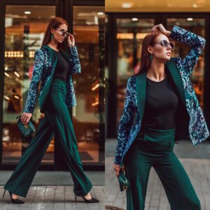 Patterned Women Pants Suits 2 Pcs Fashionable Blazer Suits Customized Wedding Guest Formal Wear Evenings Party Outfit